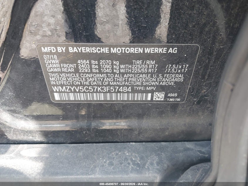 2019 Mini Countryman VIN WMZYV5C57K3F57484 IAAI salvage auction — FRONT END, Salvage (Kentucky), sold $2,000 on 2026-07-20 (photo 9)
