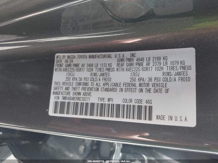 2024 Mazda Cx-50 VIN 7MMVABAM2RN238271 IAAI salvage auction — REAR END, Salvage Title, sold $8,000 on 2026-08-20 (photo 9)