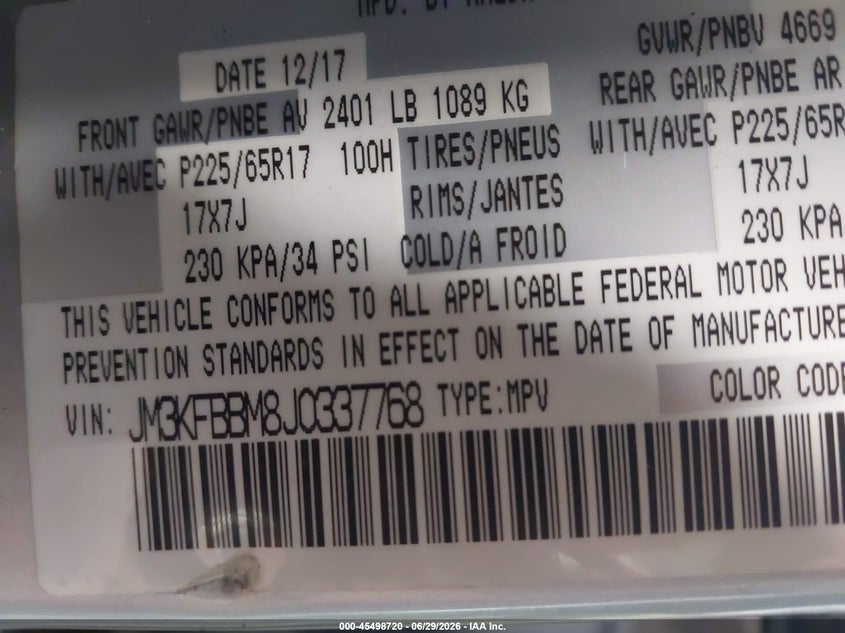 2018 Mazda Cx-5 VIN JM3KFBBM8J0337768 IAAI salvage auction — LEFT SIDE, Salvage Title, sold $5,000 on 2026-08-26 (photo 9)