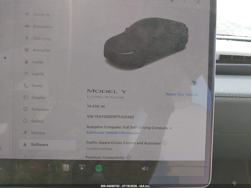 2026 Tesla Model y VIN 7SAYGDED6TF420260 IAAI salvage auction — SIDE, Salvage Title, sold $16,000 on 2026-09-02 (photo 7)