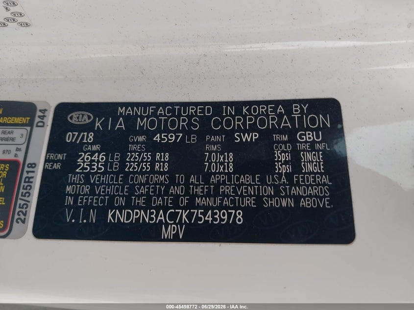 2019 Kia Sportage VIN KNDPN3AC7K7543978 IAAI salvage auction — RIGHT FRONT, Salvage (Illinois), sold $3,050 on 2026-08-01 (photo 9)