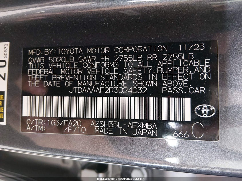 2024 Toyota Crown VIN JTDAAAAF2R3024032 IAAI salvage auction — REAR END, Bill Of Sale (Washington), sold $16,725 on 2026-07-08 (photo 9)