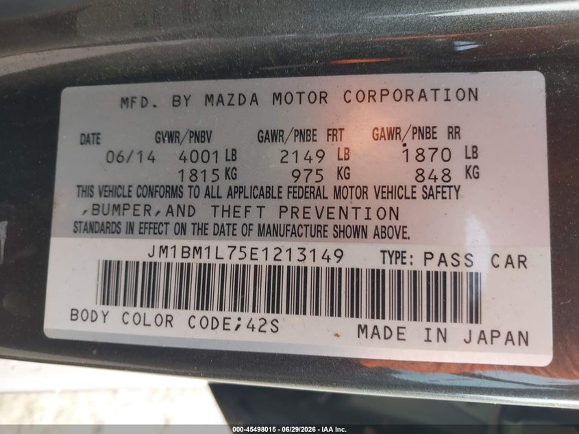 2014 Mazda 3 VIN JM1BM1L75E1213149 IAAI salvage auction — REAR END, Salvage (Pennsylvania), sold $1,700 on 2026-07-24 (photo 9)