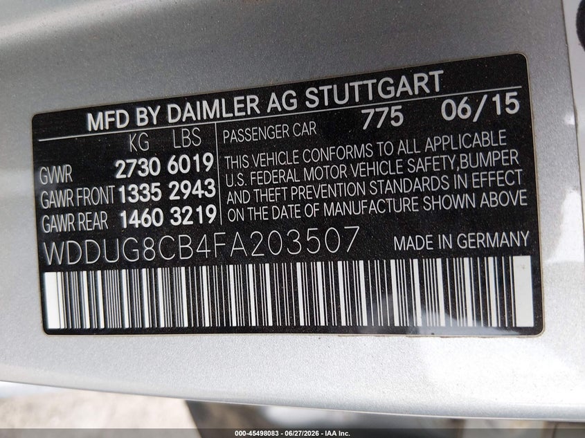 2015 Mercedes-benz S-klasse VIN WDDUG8CB4FA203507 IAAI salvage auction — FRONT END, Wait Title, sold $8,000 on 2026-08-09 (photo 9)