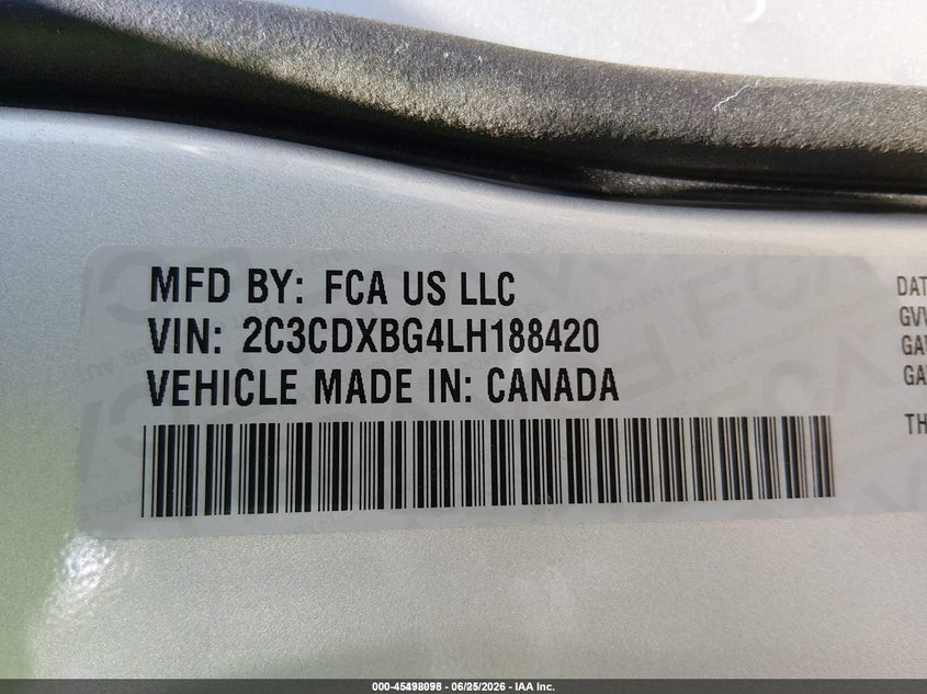 2020 Dodge Charger VIN 2C3CDXBG4LH188420 IAAI salvage auction — NORMAL WEAR, Sf97 (Nevada), sold $12,650 on 2026-07-30 (photo 9)