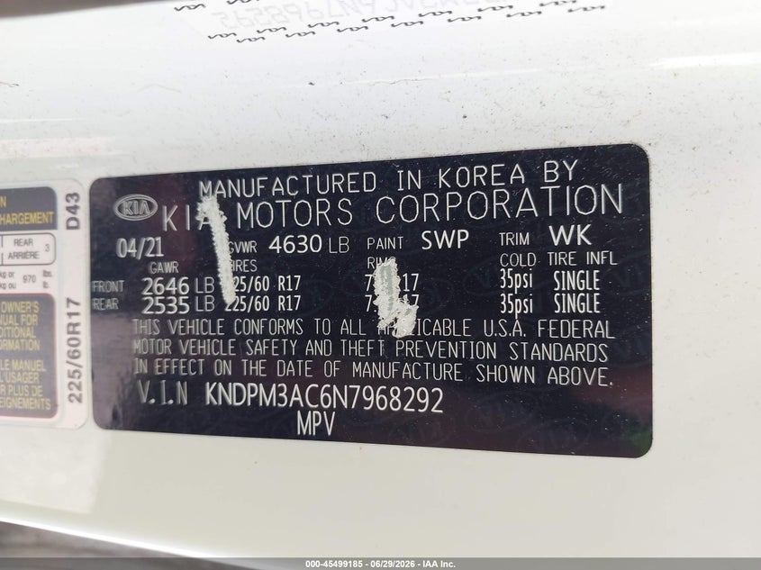 2022 Kia Sportage VIN KNDPM3AC6N7968292 IAAI salvage auction — THEFT, Salvage (Ohio), sold $4,250 on 2026-07-30 (photo 9)