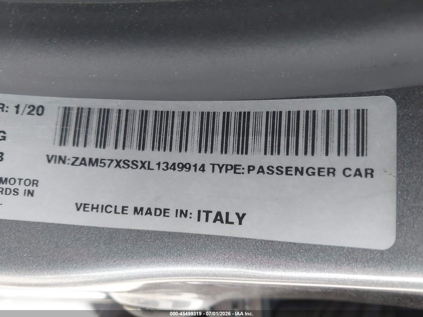 2020 Maserati Ghibli VIN ZAM57XSSXL1349914 IAAI salvage auction — RIGHT FRONT, Salvage (Texas), sold $7,400 on 2026-08-06 (photo 9)