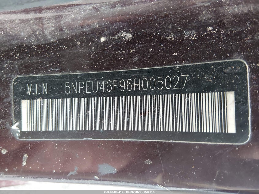 2006 Hyundai Sonata VIN 5NPEU46F96H005027 IAAI salvage auction — NORMAL WEAR, Clear (Nevada), sold $250 on 2026-07-31 (photo 9)