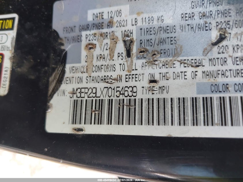 2007 Mazda Cx-7 VIN JM3ER29LX70154639 IAAI salvage auction — FRONT END, Mv-907A (New York), sold $25 on 2026-07-28 (photo 9)