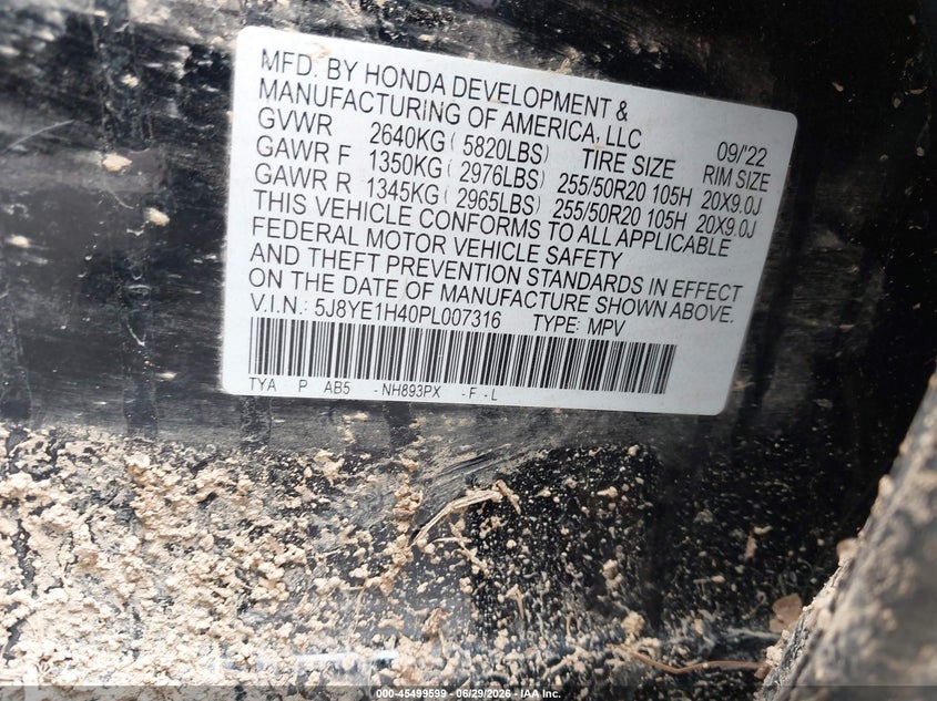 2023 Acura Mdx VIN 5J8YE1H40PL007316 IAAI salvage auction — LEFT & RIGHT, Salvage Title, sold $11,575 on 2026-07-27 (photo 9)