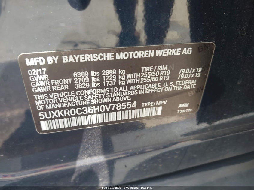 2017 BMW X5 VIN 5UXKR0C36H0V78554 IAAI salvage auction — RIGHT SIDE, Salvage Title, sold $2,550 on 2026-07-29 (photo 9)