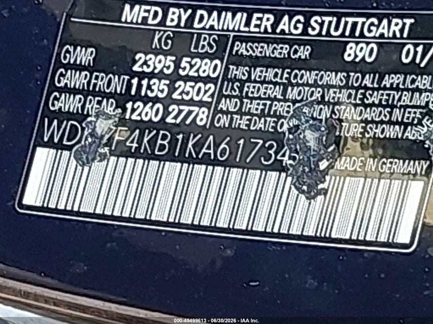 2019 Mercedes-benz E-klasse VIN WDDZF4KB1KA617342 IAAI salvage auction — FRONT END, Salvage Title, sold $6,500 on 2026-08-18 (photo 9)