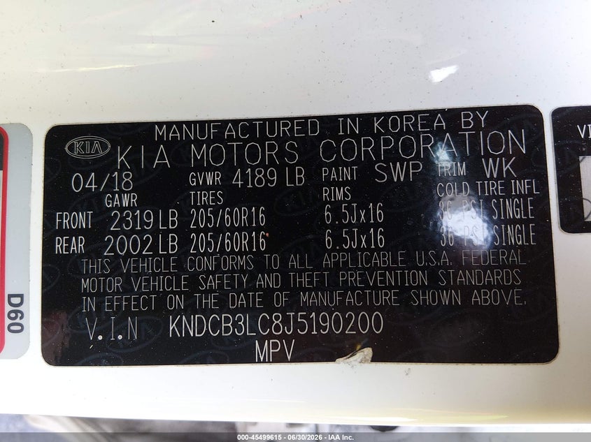 2018 Kia Niro VIN KNDCB3LC8J5190200 IAAI salvage auction — FRONT END, Salvage (North Carolina), sold $25 on 2026-07-29 (photo 9)