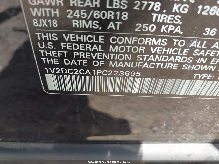 2023 Volkswagen Atlas cross sport VIN 1V2DC2CA1PC223695 IAAI salvage auction — FRONT END, Salvage (Arkansas), sold $9,250 on 2026-08-12 (photo 9)