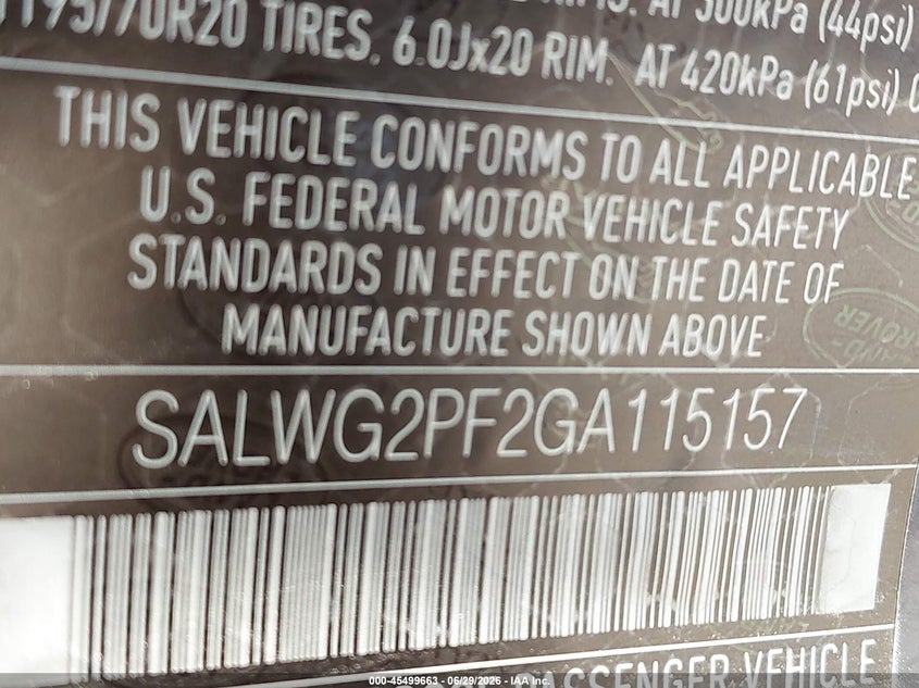 2016 Land rover Range rover sport VIN SALWG2PF2GA115157 IAAI salvage auction — NORMAL WEAR, Clear (Michigan), sold $3,550 on 2026-07-30 (photo 9)