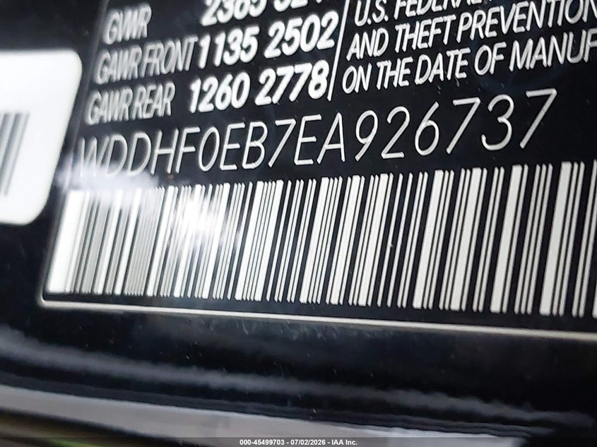2014 Mercedes-benz E-klasse VIN WDDHF0EB7EA926737 IAAI salvage auction — FRONT & REAR, Original (Texas), sold $1,775 on 2026-08-22 (photo 9)