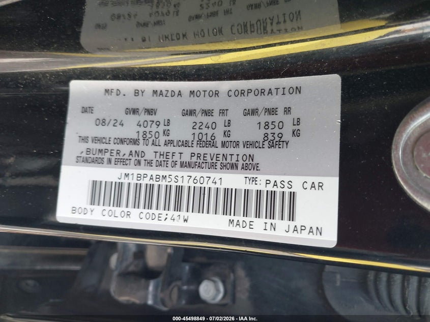 2025 Mazda 3 VIN JM1BPABM5S1760741 IAAI salvage auction — NORMAL WEAR, Enterprise Vehicles Clear Only (Florida), sold $10,600 on 2026-07-09 (photo 9)