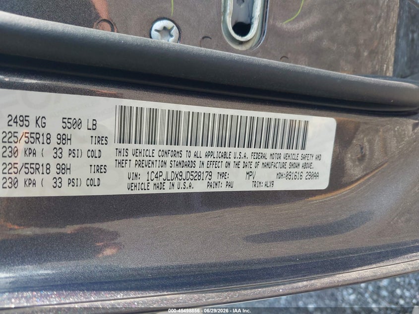 2018 Jeep Cherokee VIN 1C4PJLDX9JD528179 IAAI salvage auction — REAR END, Clear (South Carolina), sold $2,250 on 2026-07-23 (photo 9)