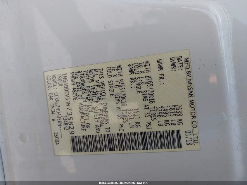2018 Nissan Navara (frontier) VIN 1N6AD0EV5JN735829 IAAI salvage auction — FRONT END, Salvage - Greater Than 75% (Maryland), sold $7,750 on 2026-08-18 (photo 9)