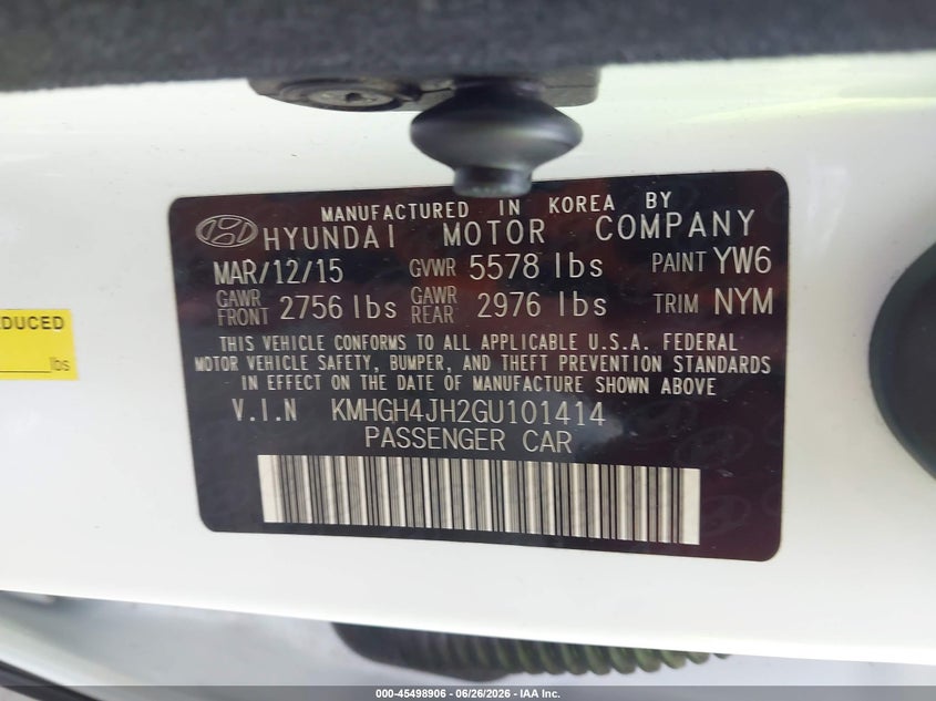 2016 Hyundai Equus VIN KMHGH4JH2GU101414 IAAI salvage auction — NORMAL WEAR, Clear (Missouri), sold $2,100 on 2026-07-29 (photo 9)