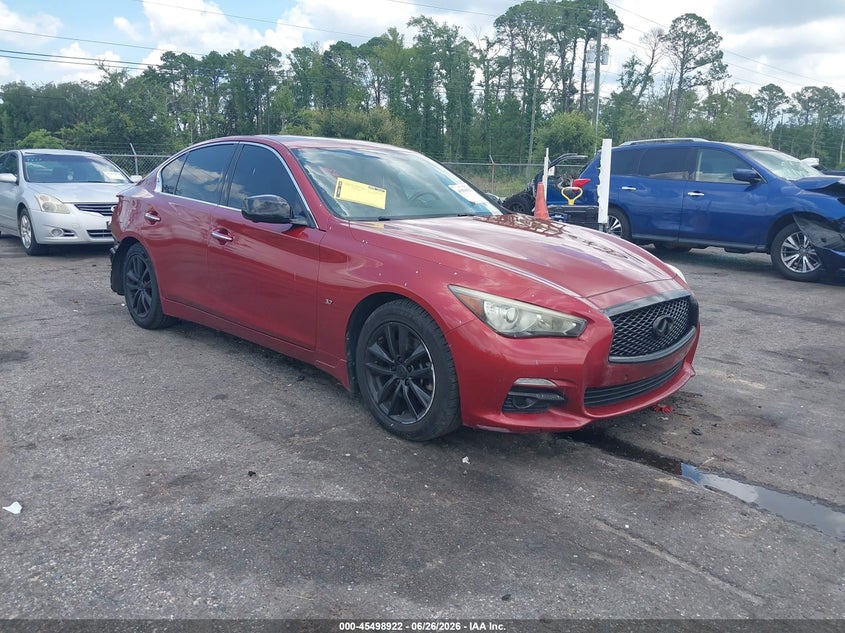 2014 Infiniti Q50 VIN JN1BV7AR2EM695410 IAAI salvage auction — REAR END, Rebuildable (Florida), sold $1,950 on 2026-07-18 (photo 1)
