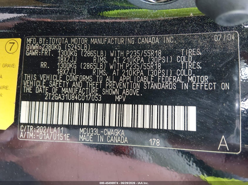 2004 Lexus Rx VIN 2T2GA31U84C017053 IAAI salvage auction — RIGHT FRONT, Salvage (North Carolina), sold $800 on 2026-07-19 (photo 9)