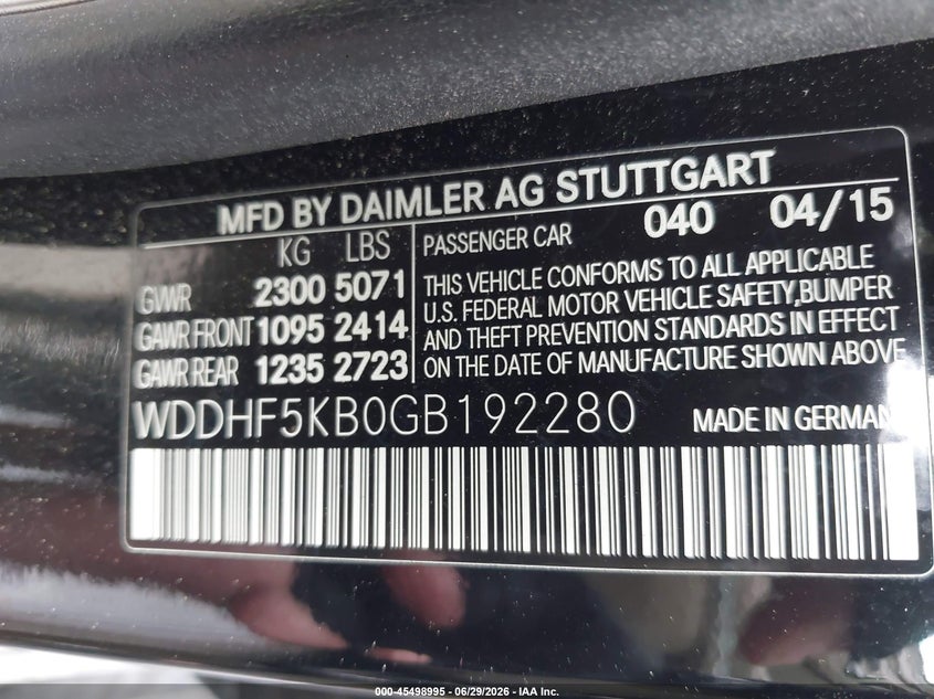 2016 Mercedes-benz E-klasse VIN WDDHF5KB0GB192280 IAAI salvage auction — FRONT END, Salvage (North Carolina), sold $750 on 2026-08-06 (photo 9)