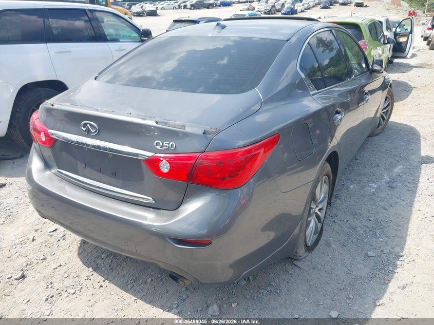 2016 Infiniti Q50 VIN JN1EV7AR9GM345305 IAAI salvage auction — FRONT & REAR, Repossession Paperwork (Georgia), sold $550 on 2026-07-21 (photo 4)