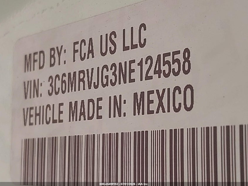 2022 Ram Promaster city VIN 3C6MRVJG3NE124558 IAAI salvage auction — FRONT END, Salvage (Texas), sold $25 on 2026-07-29 (photo 9)