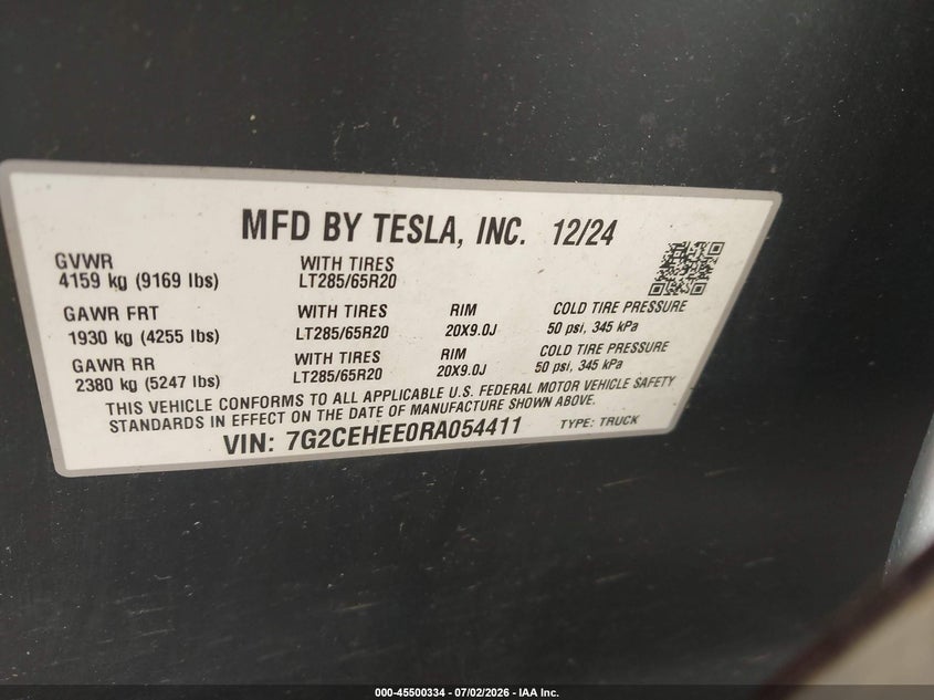2024 Tesla Cybertruck VIN 7G2CEHEE0RA054411 IAAI salvage auction — FRONT END, Salvage (Illinois), sold $19,500 on 2026-09-03 (photo 9)