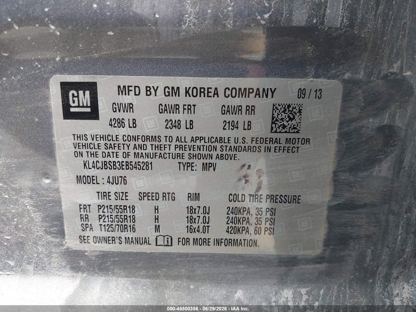 2014 Buick Encore VIN KL4CJBSB3EB545281 IAAI salvage auction — ENGINE DAMAGE, Clear (Virginia), sold $250 on 2026-07-07 (photo 9)