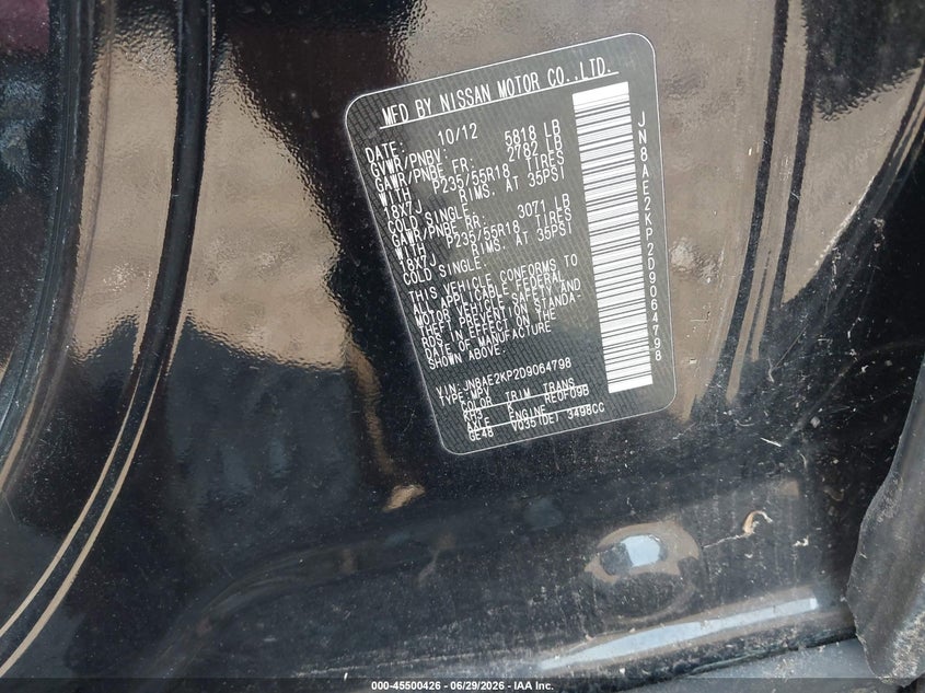 2013 Nissan Quest VIN JN8AE2KP2D9064798 IAAI salvage auction — NORMAL WEAR, Clear (New York), sold $1,225 on 2026-07-07 (photo 9)