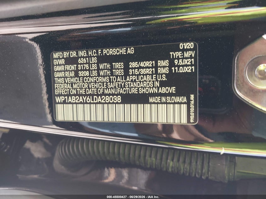 2020 Porsche Cayenne VIN WP1AB2AY6LDA28038 IAAI salvage auction — LEFT FRONT, Wait Title, sold $23,100 on 2026-08-17 (photo 9)