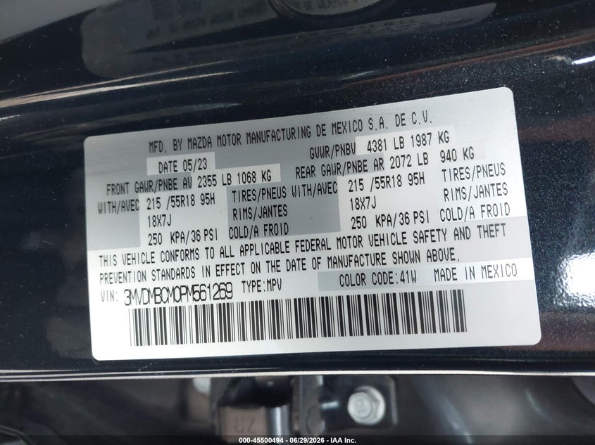 2023 Mazda Cx-30 VIN 3MVDMBCM0PM561269 IAAI salvage auction — FRONT END, Salvage Title, sold $4,700 on 2026-09-06 (photo 9)