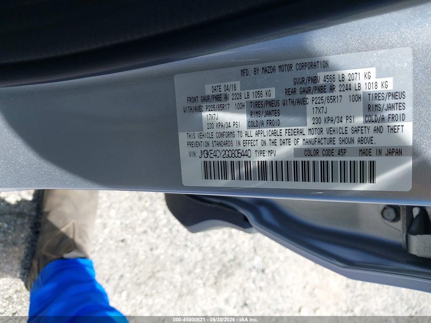 2016 Mazda Cx-5 VIN JM3KE4CY2G0805440 IAAI salvage auction — FRONT END, Salvage - Greater Than 75% (Maryland), sold $2,150 on 2026-07-30 (photo 9)