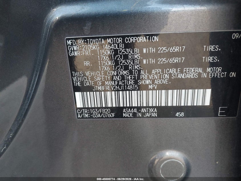 2017 Toyota Rav 4 VIN JTMBFREV2HJ114815 IAAI salvage auction — FRONT END, Salvage (Idaho), sold $5,700 on 2026-07-13 (photo 9)