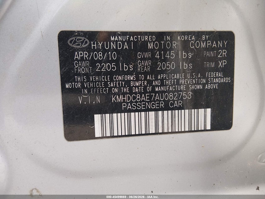 2010 Hyundai Elantra VIN KMHDC8AE7AU082753 IAAI salvage auction — NORMAL WEAR, Permit To Sell (Louisiana), sold $350 on 2026-07-29 (photo 9)