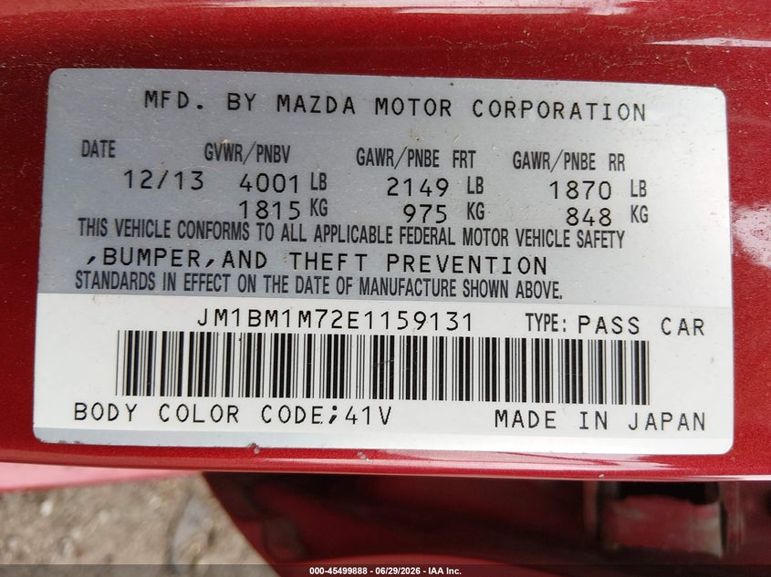 2014 Mazda 3 VIN JM1BM1M72E1159131 IAAI salvage auction — FRONT END, Salvage (Kentucky), sold $1,050 on 2026-07-29 (photo 9)