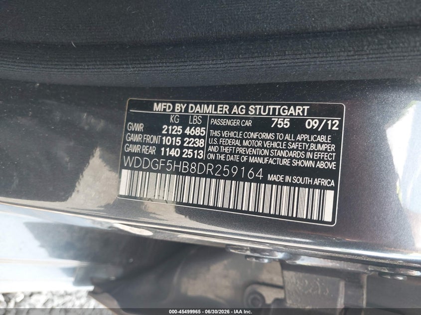 2013 Mercedes-benz C-klasse VIN WDDGF5HB8DR259164 IAAI salvage auction — ALL OVER, Clear (South Carolina), sold $650 on 2026-07-07 (photo 9)