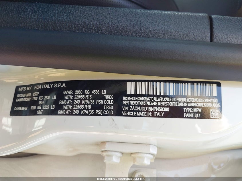 2022 Jeep Renegade VIN ZACNJDD15NPN69390 IAAI salvage auction — HAIL, Salvage Title, sold $7,800 on 2026-08-03 (photo 9)