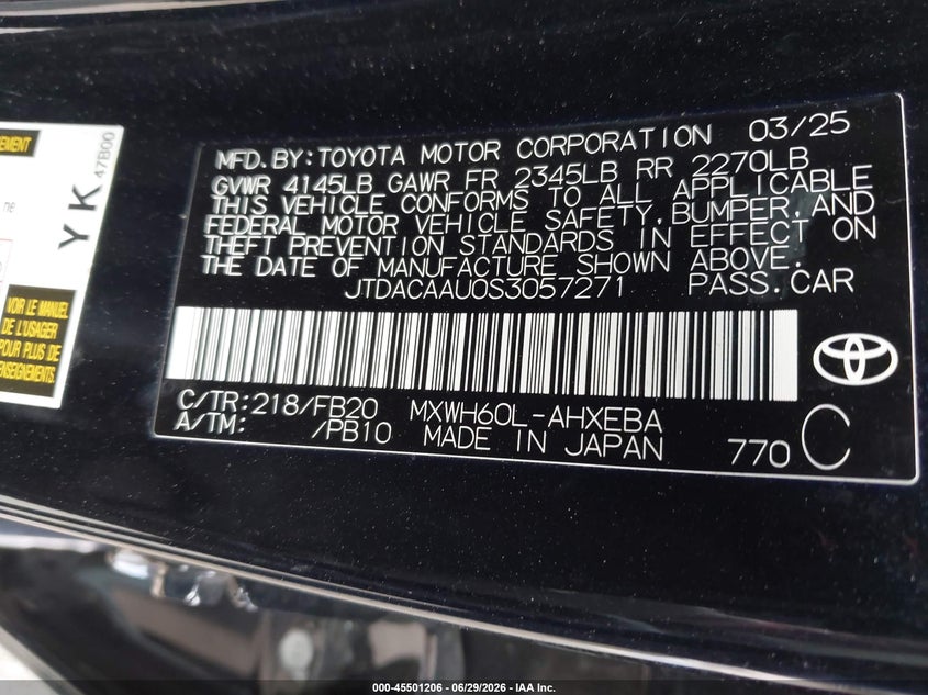 2025 Toyota Prius VIN JTDACAAU0S3057271 IAAI salvage auction — REAR END, Clear (Washington), sold $10,900 on 2026-07-08 (photo 9)