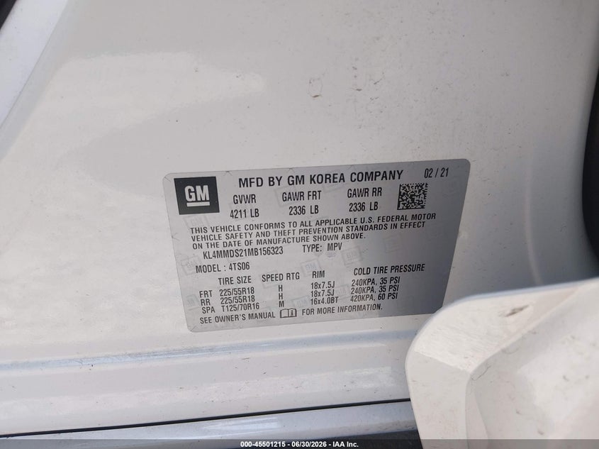 2021 Buick Encore gx VIN KL4MMDS21MB156323 IAAI salvage auction — RIGHT SIDE, Salvage (Mississippi), sold $900 on 2026-07-24 (photo 9)
