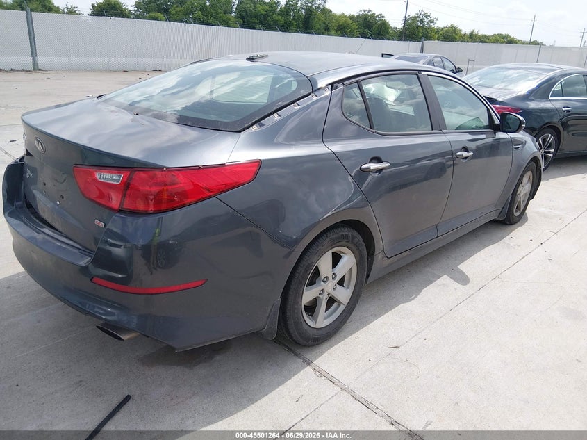2015 Kia Optima VIN KNAGM4A79F5626872 IAAI salvage auction — REAR END, Salvage (Texas), sold $575 on 2026-07-20 (photo 4)