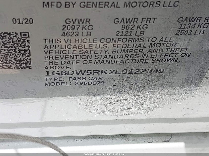 2020 Cadillac Ct5 VIN 1G6DW5RK2L0122349 IAAI salvage auction — FRONT END, Wait Title, sold $4,750 on 2026-09-07 (photo 9)