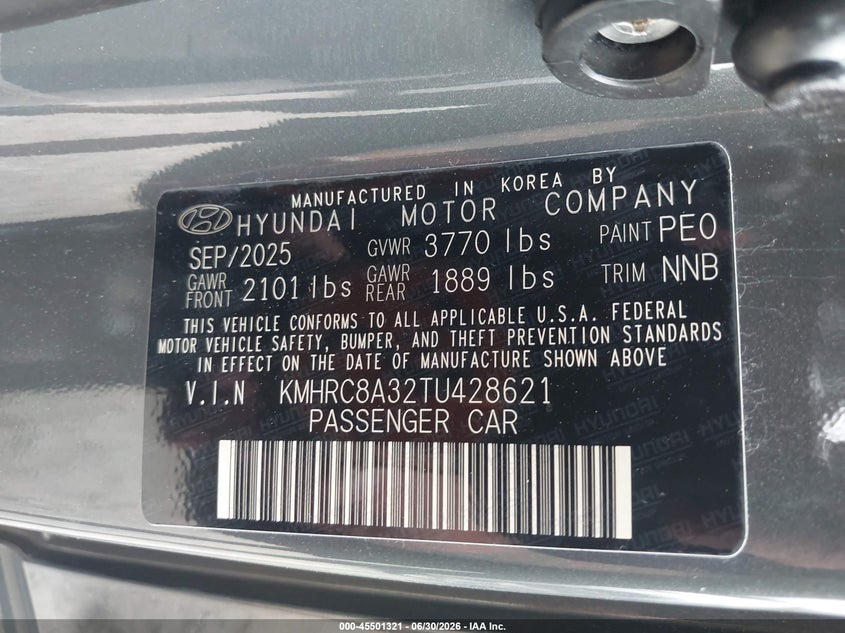 2026 Hyundai Venue VIN KMHRC8A32TU428621 IAAI salvage auction — REAR END, Mv-907A (New York), sold $6,400 on 2026-07-21 (photo 9)