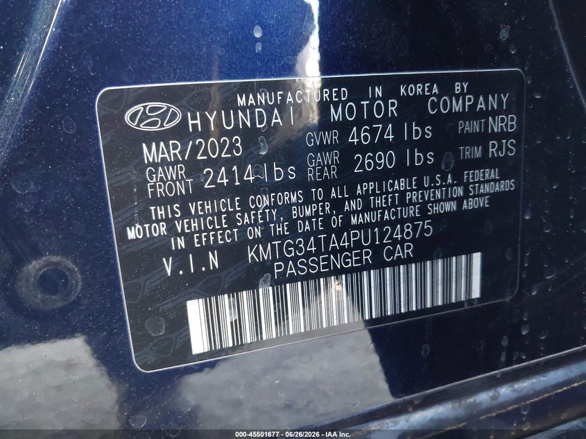 2023 Genesis G70 VIN KMTG34TA4PU124875 IAAI salvage auction — SIDE, Salvage Title, sold $4,850 on 2026-07-22 (photo 9)