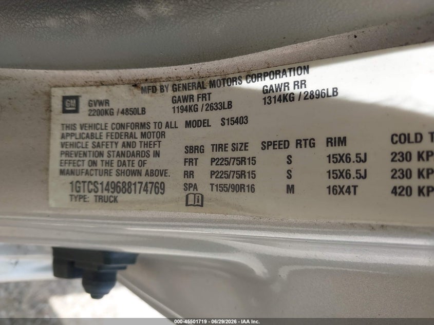 2008 Gmc Canyon VIN 1GTCS149688174769 IAAI salvage auction — NORMAL WEAR, Clear (Illinois), sold $3,200 on 2026-07-08 (photo 9)