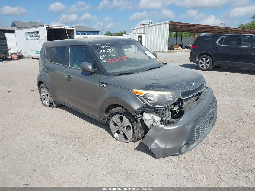 2016 Kia Soul VIN KNDJN2A20G7257209 IAAI salvage auction — FRONT END, Salvage (Texas), sold $25 on 2026-07-29 (photo 1)