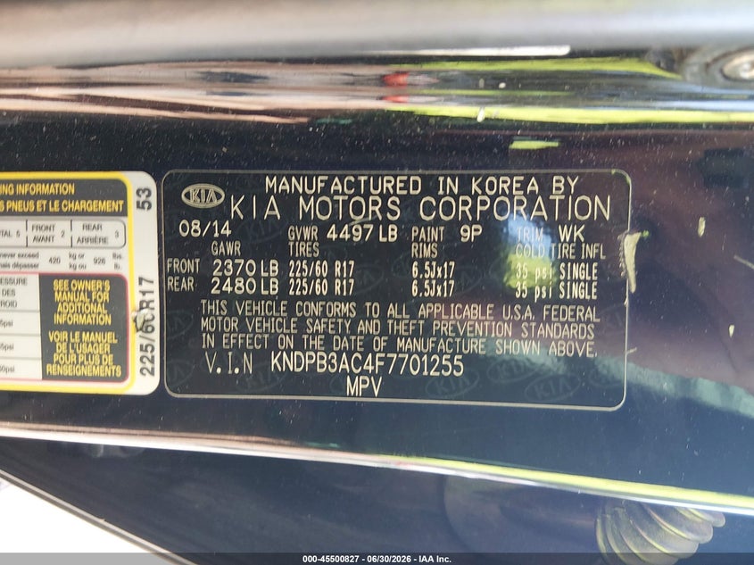 2015 Kia Sportage VIN KNDPB3AC4F7701255 IAAI salvage auction — SIDE, Salvage - Greater Than 75% (Maryland), sold $600 on 2026-07-23 (photo 9)