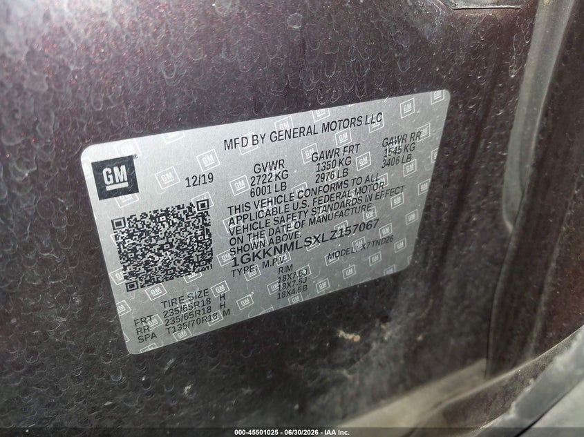 2020 Gmc Acadia VIN 1GKKNMLSXLZ157067 IAAI salvage auction — SIDE, Salvage Title, sold $5,600 on 2026-07-19 (photo 9)